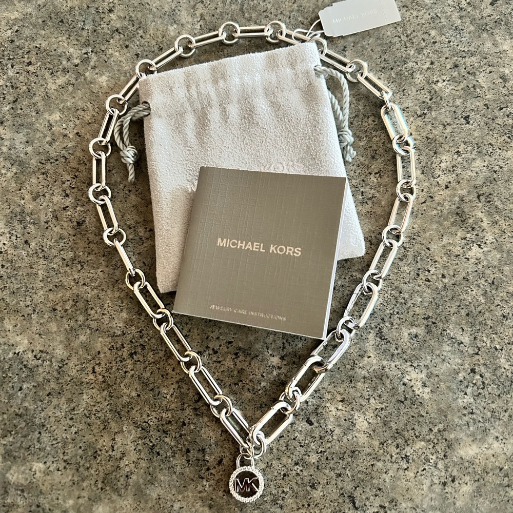 📿 [Michael Kors] NWT Custom Heavy Link Logo 925 Sterling Silver Necklace 18-19” - Picture 3 of 10